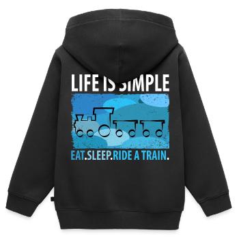Train Chemin de fer Trains Trains Conducteurs de train - Sweat Premium à capuche zippé enfant bio - noir - Dos - AI Model Kid Male (0cm)