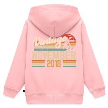 Légendaire depuis novembre 2018 - Vintage 2018 - Sweat Premium à capuche zippé enfant bio - rose - Dos - AI Model Kid Female (0cm)