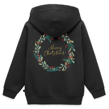 Adventskranz, Weihnachtskranz, Merry Christmas - Kinder Premium Organic Zip Hoodie - Schwarz - Hinten - AI Model Kid Male (0cm)