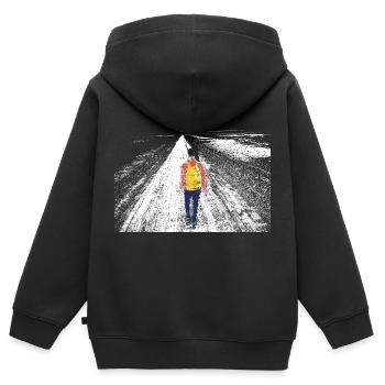 Fille seule - Sweat Premium à capuche zippé enfant bio - noir - Dos - AI Model Kid Male (0cm)