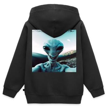 Alien Selfie in den Bergen - Kinder Premium Organic Zip Hoodie - Schwarz - Hinten - AI Model Kid Male (0cm)