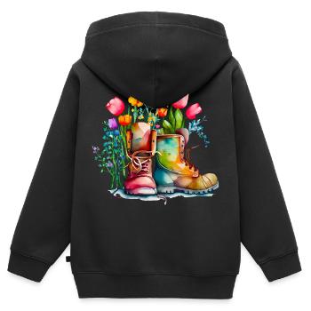 Bottes de jardin avec fleurs, joie de jardin, jardinier - Sweat Premium à capuche zippé enfant bio - noir - Dos - AI Model Kid Male (0cm)