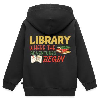 Library Adventure - Kids Premium Organic Zip-up Hoodie - black - Back - AI Model Kid Male (0cm)