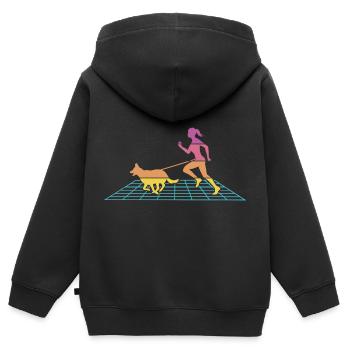 Course de canicross de cross-country avec le coureur de chien Retrowave - Sweat Premium à capuche zippé enfant bio - noir - Dos - AI Model Kid Male (0cm)