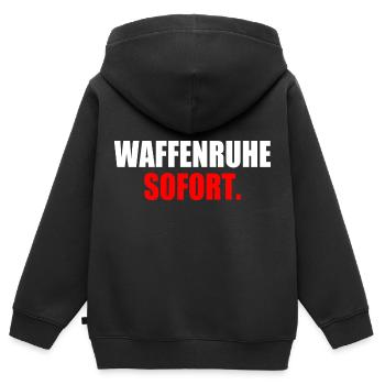 waffenruhe sofort - Kinder Premium Organic Zip Hoodie - Schwarz - Hinten - AI Model Kid Male (0cm)