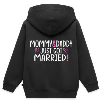 Je viens de me marier - Sweat Premium à capuche zippé enfant bio - noir - Dos - AI Model Kid Male (0cm)