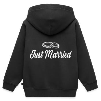 Je viens de me marier - Sweat Premium à capuche zippé enfant bio - noir - Dos - AI Model Kid Male (0cm)