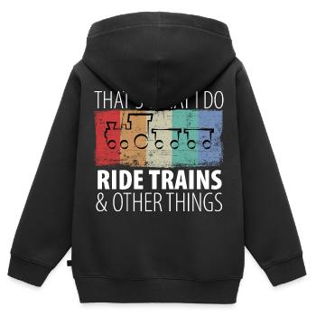 Train Chemin de fer Trains Trains Conducteurs de train - Sweat Premium à capuche zippé enfant bio - noir - Dos - AI Model Kid Male (0cm)