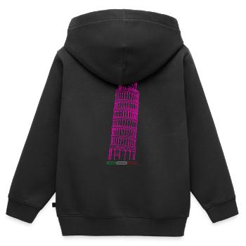 Tour ardoise dessinée par Pise - Sweat Premium à capuche zippé enfant bio - noir - Dos - AI Model Kid Male (0cm)