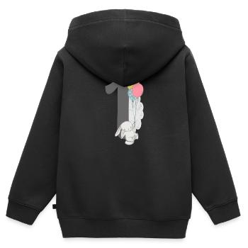 Numéro d'anniversaire un lapin avec ballon garçon - Sweat Premium à capuche zippé enfant bio - noir - Dos - AI Model Kid Male (0cm)