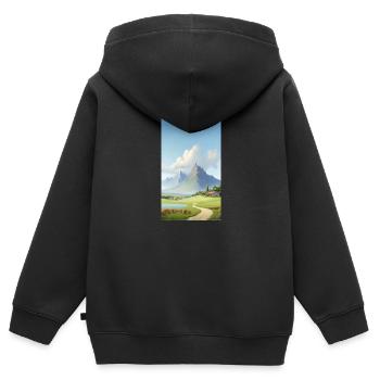 Paysage - Sweat Premium à capuche zippé enfant bio - noir - Dos - AI Model Kid Male (0cm)