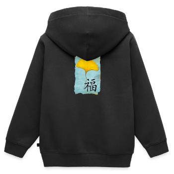 Ginkgo Feng Shui Design Happiness 1.0 - Kids Premium Organic Zip-up Hoodie - black - Back - AI Model Kid Male (0cm)