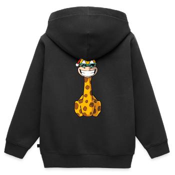 Weihnachtliche Giraffe mit Weihnachtsmütze - Kinder Premium Organic Zip Hoodie - Schwarz - Hinten - AI Model Kid Male (0cm)