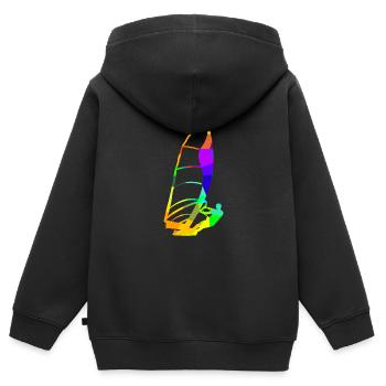 Planche à voile Arc-en-ciel Couleurs Sports - Sweat Premium à capuche zippé enfant bio - noir - Dos - AI Model Kid Male (0cm)