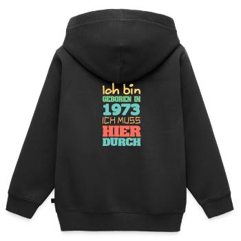geboren 1973 - Kinder Premium Organic Zip Hoodie - Schwarz - Hinten - AI Model Kid Male (0cm)