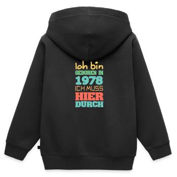geboren 1978 - Kinder Premium Organic Zip Hoodie - Schwarz - Hinten - AI Model Kid Male (0cm)