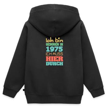 geboren 1975 - Kinder Premium Organic Zip Hoodie - Schwarz - Hinten - AI Model Kid Male (0cm)