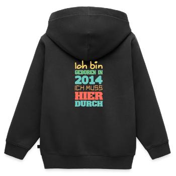geboren 2014 - Kinder Premium Organic Zip Hoodie - Schwarz - Hinten - AI Model Kid Male (0cm)