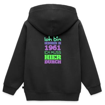 geboren 1961 - Kinder Premium Organic Zip Hoodie - Schwarz - Hinten - AI Model Kid Male (0cm)