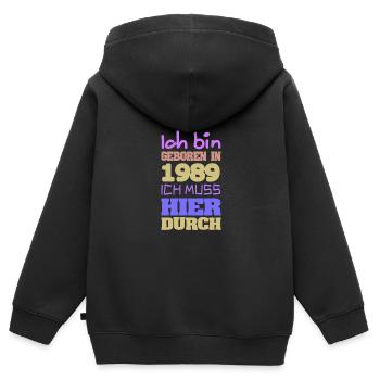 geboren 1989 - Kinder Premium Organic Zip Hoodie - Schwarz - Hinten - AI Model Kid Male (0cm)