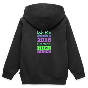 geboren 2016 - Kinder Premium Organic Zip Hoodie - Schwarz - Hinten - AI Model Kid Male (0cm)