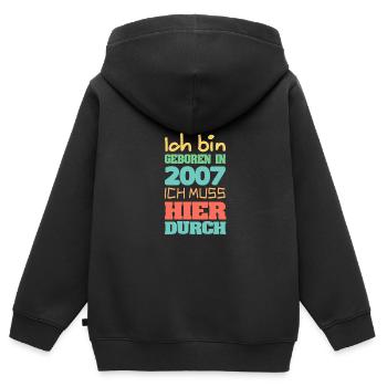 geboren 2007 - Kinder Premium Organic Zip Hoodie - Schwarz - Hinten - AI Model Kid Male (0cm)