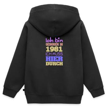 1981 - Kinder Premium Organic Zip Hoodie - Schwarz - Hinten - AI Model Kid Male (0cm)