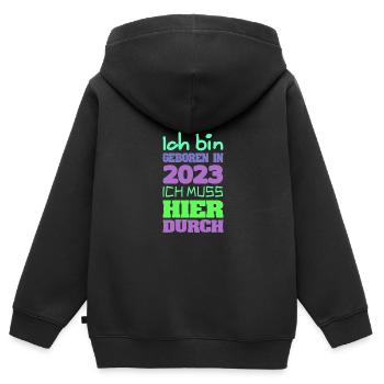born in 2023 - Kids Premium Organic Zip-up Hoodie - black - Back - AI Model Kid Male (0cm)