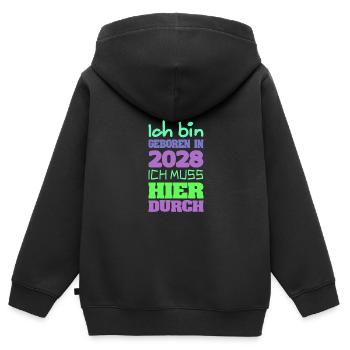 geboren 2028 - Kinder Premium Organic Zip Hoodie - Schwarz - Hinten - AI Model Kid Male (0cm)