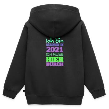 2021 - Kinder Premium Organic Zip Hoodie - Schwarz - Hinten - AI Model Kid Male (0cm)