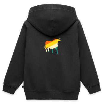 Bovins de buffle Bœufs - Sweat Premium à capuche zippé enfant bio - noir - Dos - AI Model Kid Male (0cm)