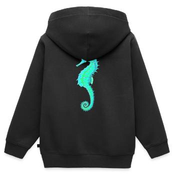 Seepferdchen Türkis. Meeresleben. Seepferdchen - Kinder Premium Organic Zip Hoodie - Schwarz - Hinten - AI Model Kid Male (0cm)