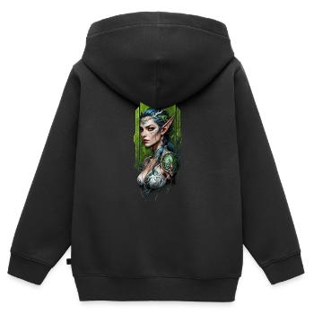 Gardien elfe de la forêt enchanté - Sweat Premium à capuche zippé enfant bio - noir - Dos - AI Model Kid Male (0cm)