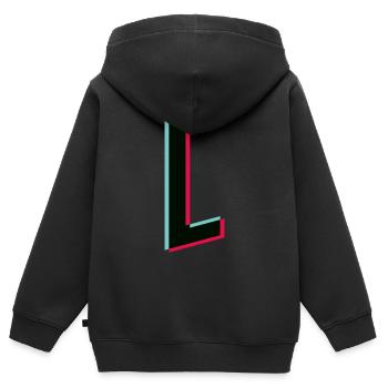 L - Buchstabe - L - Kinder Premium Organic Zip Hoodie - Schwarz - Hinten - AI Model Kid Male (0cm)