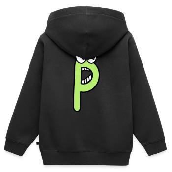 P - letter P with eyes 👀 - Kids Premium Organic Zip-up Hoodie - black - Back - AI Model Kid Male (0cm)