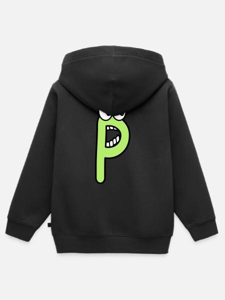 P - lettre P avec les yeux 👀 - Sweat Premium à capuche zippé enfant bio - noir