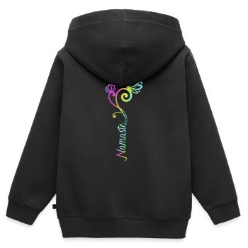 Namaste - Kinder Premium Organic Zip Hoodie - Schwarz - Hinten - AI Model Kid Male (0cm)