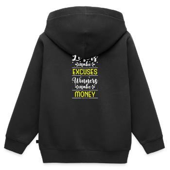 Argent Prospérité Dollar Motivation - Sweat Premium à capuche zippé enfant bio - noir - Dos - AI Model Kid Male (0cm)