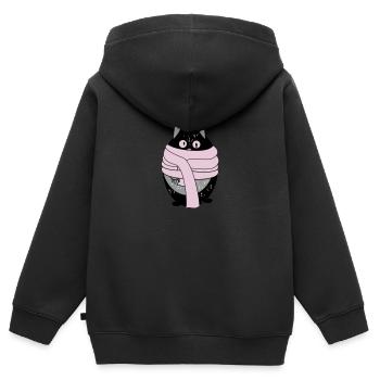 Katze mit Schal - Kinder Premium Organic Zip Hoodie - Schwarz - Hinten - AI Model Kid Male (0cm)