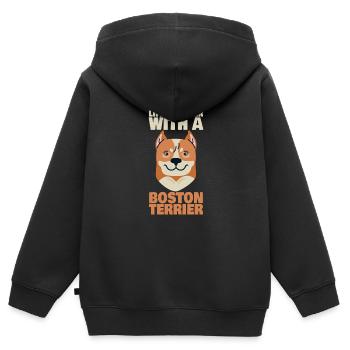 Life Is Better With A Boston Terrier - Kinder Premium Organic Zip Hoodie - Schwarz - Hinten - AI Model Kid Male (0cm)