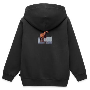 cheval dans l’eau - Sweat Premium à capuche zippé enfant bio - noir - Dos - AI Model Kid Male (0cm)