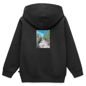 Dessin de la Provence - Ponton en bois et roseaux - Sweat Premium à capuche zippé enfant bio - noir - Dos - AI Model Kid Male (0cm)