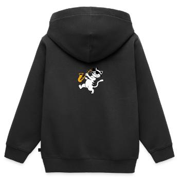 Katze Blaskapelle Saxophon Sonnebrille - Kinder Premium Organic Zip Hoodie - Schwarz - Hinten - AI Model Kid Male (0cm)