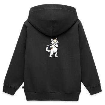 Katze spielt Flöte - Kinder Premium Organic Zip Hoodie - Schwarz - Hinten - AI Model Kid Male (0cm)