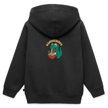 Lustiger Dinosaurier der Ramen Nudeln isst - Kinder Premium Organic Zip Hoodie - Schwarz - Hinten - AI Model Kid Male (0cm)