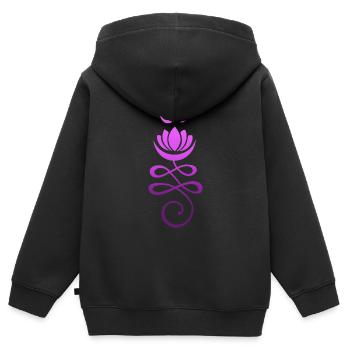 Symbole om ornemental - Sweat Premium à capuche zippé enfant bio - noir - Dos - AI Model Kid Male (0cm)
