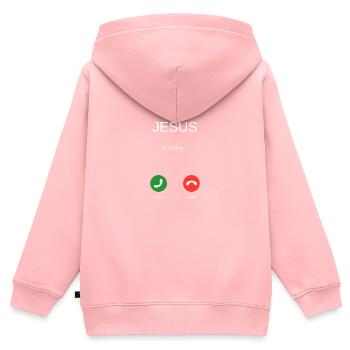 Jésus is Calling Téléphone Cadeau Drôle - Sweat Premium à capuche zippé enfant bio - rose - Dos - AI Model Kid Female (0cm)