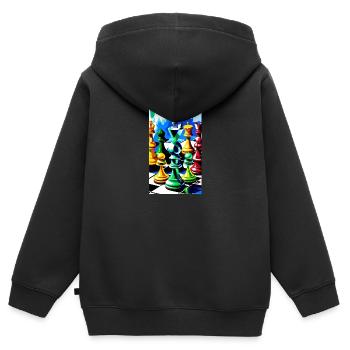 Échecs | Pièce d’échecs | Joueur d’échecs - Sweat Premium à capuche zippé enfant bio - noir - Dos - AI Model Kid Male (0cm)