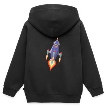 Astronaute de vaisseau spatial de fusée - Sweat Premium à capuche zippé enfant bio - noir - Dos - AI Model Kid Male (0cm)