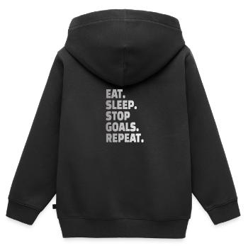 GOALKEEPER: Stop Goals - Kinder Premium Organic Zip Hoodie - Schwarz - Hinten - AI Model Kid Male (0cm)